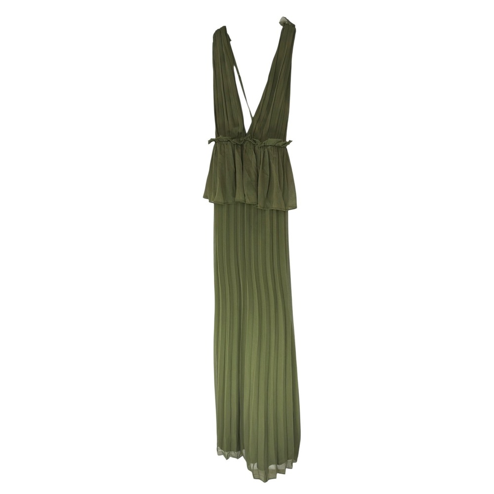 ASOS Olive Green Pleated Maxi Dress with Deep V